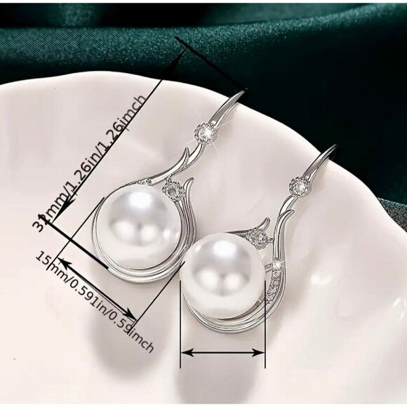 Sterling Silver Pearl Earrings - Picture 2 of 4